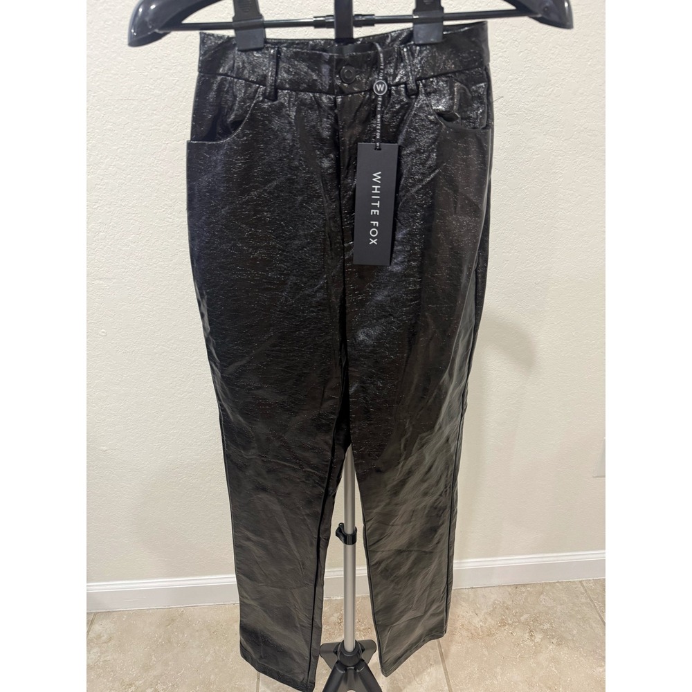 White Fox Boutique I'm The Only One Pants Black Faux Leather Textured Small NEW